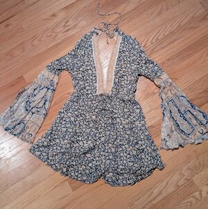 Free People Floral Bell Sleeve Modified Romper- Size Small
